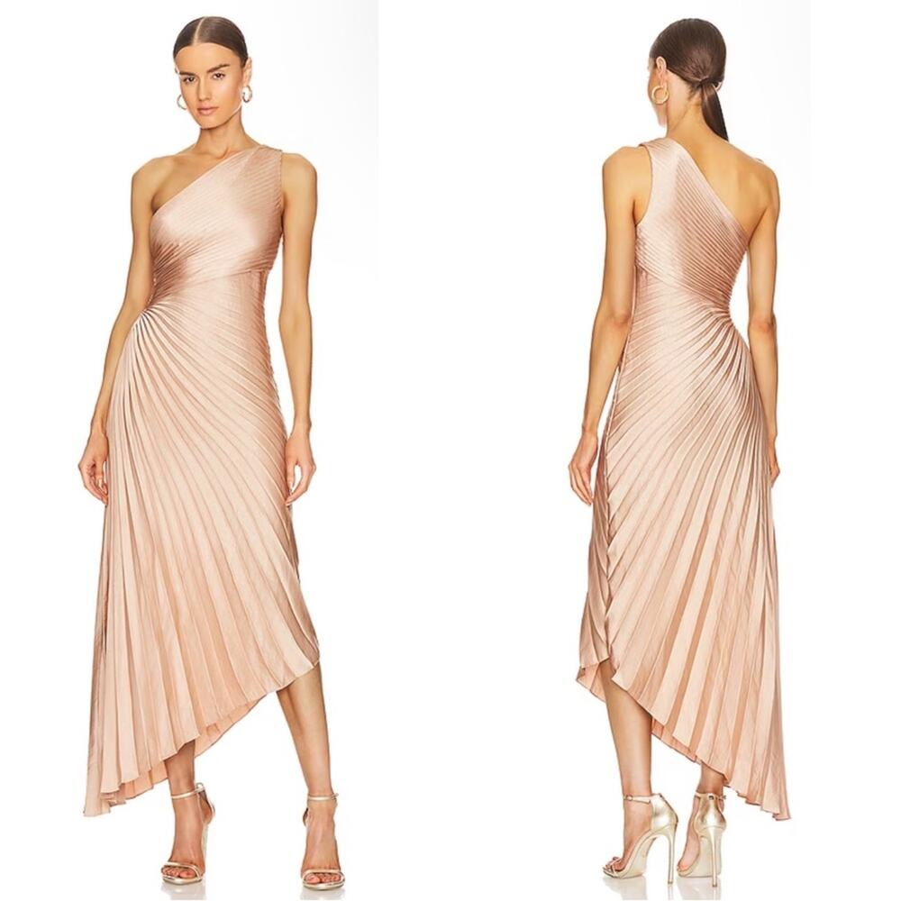 A.L.C. Delfine Pleated One Shoulder Midi Dress in Bella Size 0